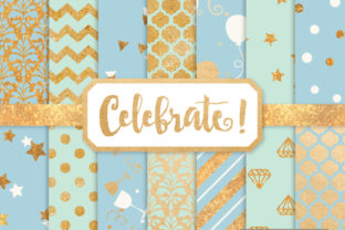 Blue Mint Celebrate Gold Digital Paper Set