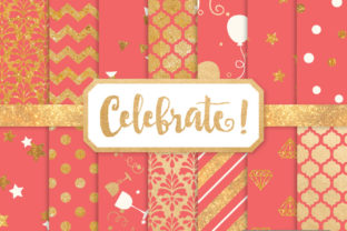 Coral Celebrate Gold Digital Paper Set