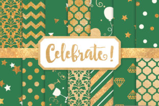 Emerald Celebrate Gold Digital Paper Set