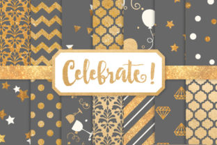 Grey Celebrate Gold Digital Paper Set