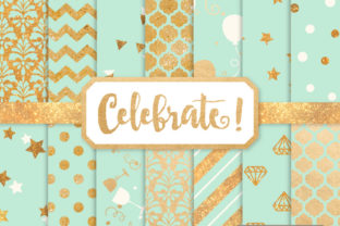 Mint Celebrate Gold Digital Paper Set: Elevate Every Project with 15 Luxe, Seamless Patterns