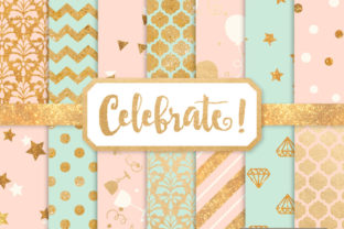 Mint Peach Celebrate Gold Digital Paper Set