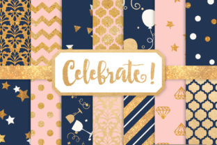 Navy Blush Celebrate Gold Digital Paper Set