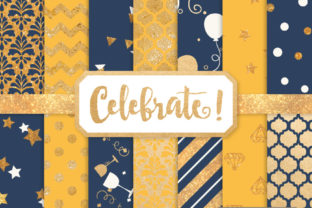 Navy Lemon Celebrate Gold Digital Paper Set