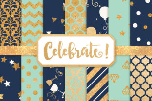 Navy Mint Celebrate Gold Digital Paper Set