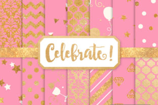 Pink Celebrate Gold Digital Paper Set