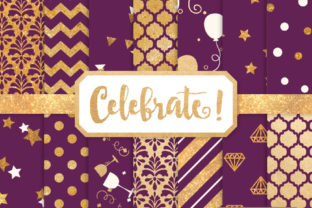 Plum Celebrate Gold Digital Paper Set