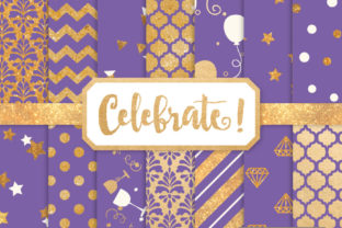 Purple Celebrate Gold Digital Paper Set
