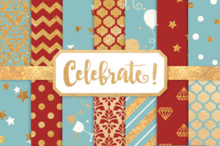 Red Robin Celebrate Gold Digital Paper Set