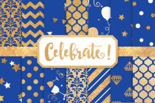 Royal Blue Celebrate Gold Digital Paper Set
