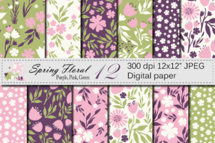 Seamless Floral Digital Paper- Pink Purple Green Patterns
