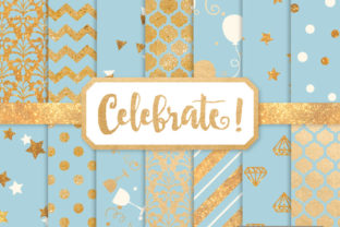 Soft Blue Celebrate Gold Digital Paper Set