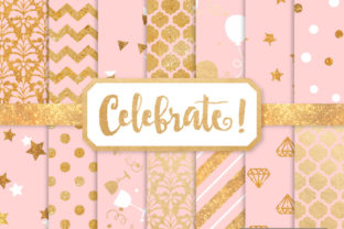 Soft Pink Celebrate Gold Digital Paper Set