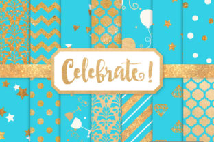 Tropical Blue Celebrate Gold Digital Paper Set: Seamless Design Power for Every Creative Need