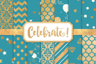 Vintage Blue Celebrate Gold Digital Paper Set