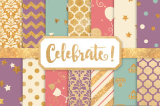 Vintage Celebrate Gold Digital Paper Set: 15 Glittery, Seamless Patterns for Timeless Craft & Design